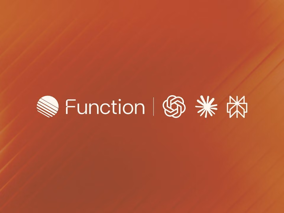 Function logo alongside OpenAI, Anthropic, and Mistral logos on a warm orange background.