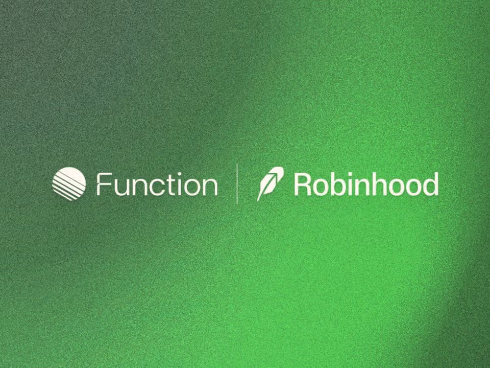 Function and Robinhood logos side by side on a green textured background.